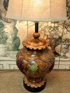 Simon Blake Table Lamp 35" Embossed Grapevines & Grape Clusters Crackle w/ Shade - Picture 1 of 18