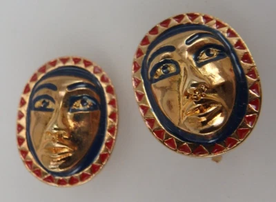 Neugablonz: Paar figürliche Ohrclips Theater-Maske Emaille 1960er Jahre (87577) - Bild 1 von 4