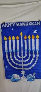 Happy Hanukkah House Flag 28 x 40 Menorah David Star Festival Double Side Banner - Imagen 1 de 3