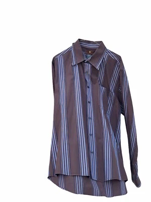 Toscano 100% Cotton Brown with light Blue Striped Dress Shirt Size - Large - Image 1 of 4