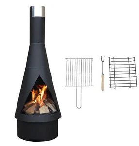 YERD Denver Gartenkamin Terrassen Ofen Feuer Stelle Tonne Grill 125cm Black Vers - Bild 1 von 5