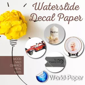 Wasserrutsch-Aufkleberpapier, weiß oder klar TINTENSTRAHL/LASER Wählen Sie Ihre Menge! - Bild 1 von 7
