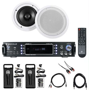 Rockville Karaoke Bluetooth Amp/Mixer + (2) 8 Zoll Deckenlautsprecher + (2) Mikrofone - Bild 1 von 12