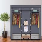 69" Fabric Wardrobe W/hanging Rails Clothes Storage Cupboard 9 Storage Shelves