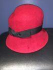Woman Amanda Smith Red Wool Felt Fashion Bucket Hat, Velvet Bow, Italy,10?Head