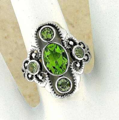 GENUINE PERIDOT VINTAGE STYLE 925 SOLID STERLING SILVER FILIGREE RING       #392 - Image 1 of 4