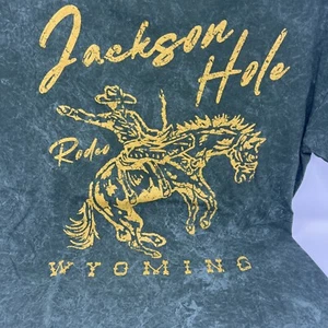 Bowery Supply Co Mens T-shirt Green Distressed Jackson Hole Wyoming Americana - Picture 1 of 6
