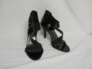 Nine West New Womens Jesenia Black Leather Open Toe Heels 7 M Shoes - Picture 1 of 6