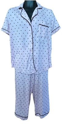Joyspun Women’s Pajama Set M Pink  Black Polka Dot Shirt And Capris Pants - Image 1 of 4
