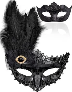 SIQUK Couple Masquerade Masks Set Venetian Party Costume Mask - Picture 1 of 5