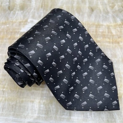 Corbata Giorgio Armani Negra Moderna Motivo Geométrico y Lunares Seda Hecha a Mano Italia Foto 1 de 4