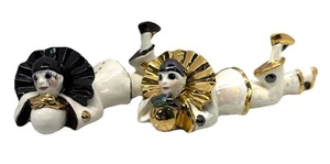 Pair Of 11 Inch Vintage MCM Harlequin Pierrot Clown Mime Figurines Laying Down - Picture 1 of 21