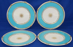 Copeland B/3091 Turquoise Beaded Rim C:1870 (4) Luncheon Plates, 9 3/8" - Picture 1 of 12