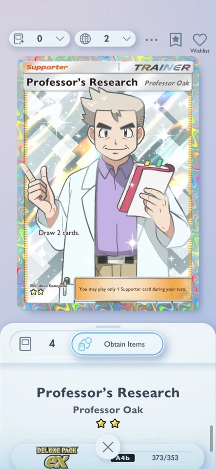 Pokemon TCG Pocket - Professor’s Research or Any 2 Star Card ENG - Image 1 of 1