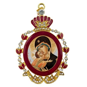 Byzantine Icon Virgin of Vladimir Framed Icon in Enameled Frame - Picture 1 of 2