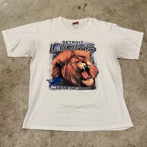 León De colección Años 90 Detroit Lions NFL León “Hear the Roar” Para Hombre Grande Blanco - Imagen 1 de 7