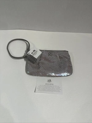 New COACH 45395 Audrey Sequins Small Wristlet Purse Wallet Silver/Grey Gray - Image 1 of 4