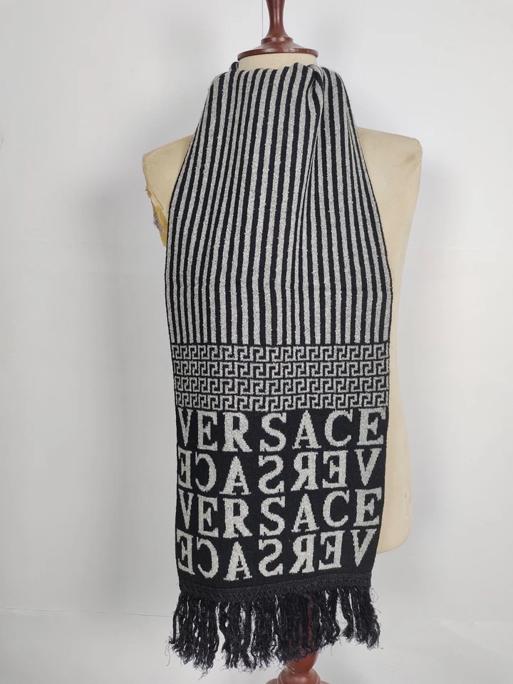 Versace genuine vintage patterned Black / Grey wool winter Scarf Scarves - Image 1 of 4
