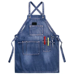 Kochen Koch Friseur Cafe Haus Garten Arbeitskleidung Unisex Denim Schürze Taschen Backen - Bild 1 von 11