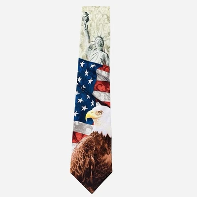 Eagles Wings Patriotic Silk Necktie USA Flag Eagle Lady Liberty Men’s 58x4 - Image 1 of 4