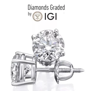 4.00 Ct E VS1 Round Lab Grown Diamond Earrings 14k White Gold IGI Certified - Picture 1 of 5
