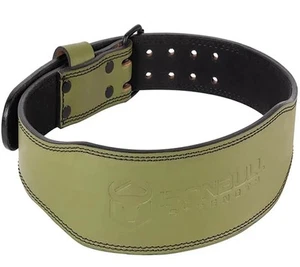 7mm Leather Weight Lifting Belt - 4" Wide Tapered Premium Leather Green Large - Picture 1 of 10