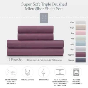Ella Jayne Super Soft Triple Brushed Microfiber Sheet Set, 3-pc, King, Eggplant - Picture 1 of 10