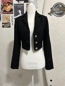 Miss Selfridge Cropped Blazer Jacket Black With Rhinestones On Buttons US Size 2 - Picture 1 of 12