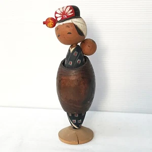 Kokeshi Wood Dolls Mother with Baby Dolls 18cm / 7" Vintage Japanese Folk Craft - Picture 1 of 9