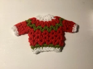 Miniatur Pullover, Mini Deko, Wichtel Kleidung, Strickpullover rot, weiß , grün - Bild 1 von 1