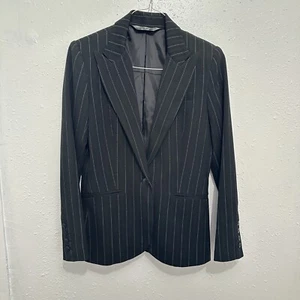 Norma Kamali Womens Blazer Black Pinstripe Single Breasted Jacket Sz 8 Career - Picture 1 of 11