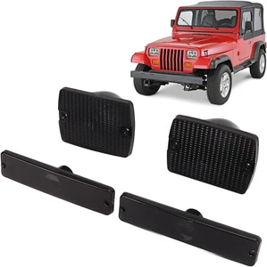 For Jeep 1987-1995 Wrangler YJ Bumper Signal Side Marker Light Smoked 4Pcs - Picture 1 of 7