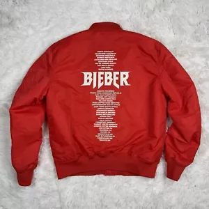 Giacca Justin Bieber Small Purpose Stadium 2017 Red Tour Team Bomber con bottoni - Foto 1 di 13