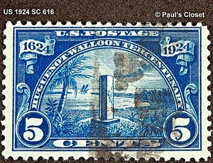 US 1924 SC 616 THE JAN RIBAULT MEMORIAL 5¢ BLUE USED NO GUM FINE/VERY FINE - Picture 1 of 2
