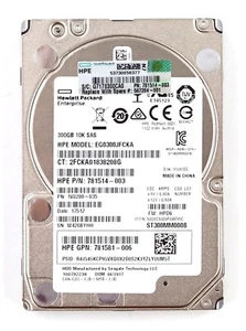 HPE EG0300JFCKA 300GB 2.5" 12Gb/s 10K RPM SAS Hard Drive P/N: 781514-003 Tested - Afbeelding 1 van 3