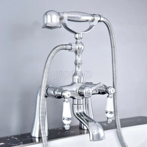 Polished Chrome Deck Mount Clawfoot Bath Tub Faucet Mixer Tap With Hand Shower - Picture 1 of 7