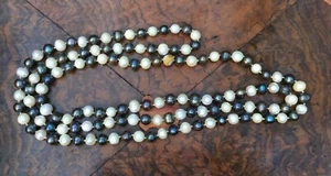 Supurb Long Vintage Cream & Grey Baroque Pearl Knotted Necklace. 53 Inches. - Picture 1 of 5