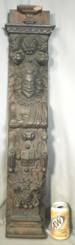 BIG 17th Century Charles II Carved Oak Architectural Figural Column Baroque Man Cover