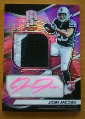 Josh Jacobs RC 2019 SPECTRA PRIZM Auto 2 CL Patch Neon Pink 25 RAIDERS REFRACTOR - Image 1 of 2