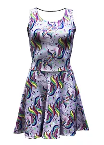 Niedliches Damen-Skaterkleid Regenbogen Multi Einhorn Stars Rockabilly Retro - Bild 1 von 3