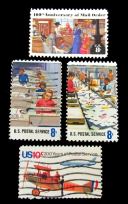 US Stamp Scott 1468 1491 1495 1574 Postal Cervices 8 Cent 10 Cent Lot of 4 Used - Image 1 of 2