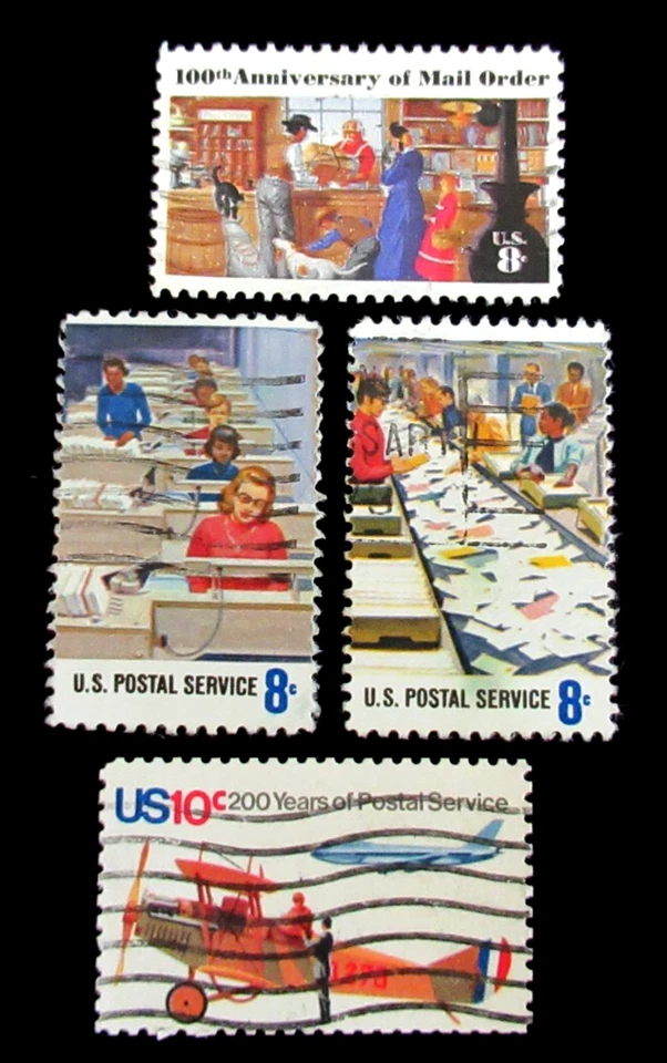 US Stamp Scott 1468 1491 1495 1574 Postal Cervices 8 Cent 10 Cent Lot of 4 Used - Image 1 of 2