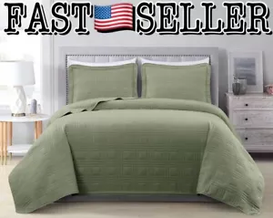 Chezmoi Collection Kingston 3-Piece Oversized Bedspread King Size, Sage - New! - Picture 1 of 9