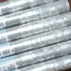 6 Rolls Floral Damask Grey Wallpaper Shimmer Metallic Silver Smooth Finish - Picture 1 of 9