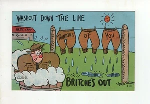 Vintage Comic Post Card - WWII - Washout Down The Line -Thinking of You - Picture 1 of 2