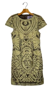 JS Collections Dress Women 6 Gold Cap Sleeve Embroidered Sheath Mini Cocktail - Picture 1 of 11