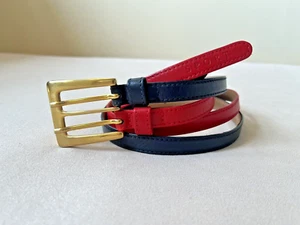 Escada Sport Vintage Twin Red Blue Thin Leather Straps Gold Buckle Italian Made - Picture 1 of 8