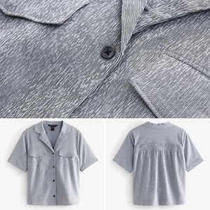 NWT Athleta Echo Top 1X 18W Silver Black Short Sleeve Button-up Shirt V-neck - Picture 1 of 13