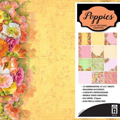 Poppies 12x12 Patterned Cardstock Paper Flowers Floral Scrapbook Craft Vintage - Image 1 of 2