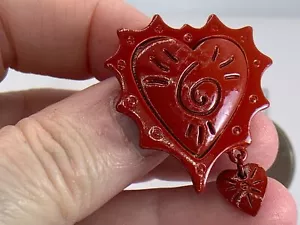 Spilla Metallo Vintage Cuore San Valentino Decorata con Pendente Rosso M-1887 - Foto 1 di 3